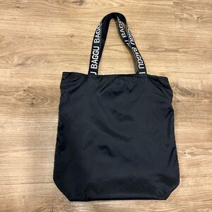 Baggu Black Nylon Tote with Logo Straps